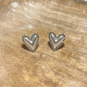 Lucky Brand Silver Tone Crystal Heart Post Earrings